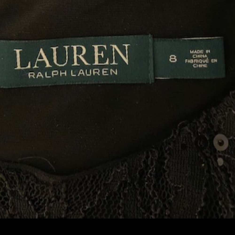 Ralph Lauren Black Lace Sequined Long Sleeve Cocktail Dress Sz 8 - Picture 3 of 3